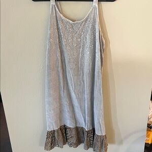Light grey Embroidered Slip Dress with Animal Print Ruffle